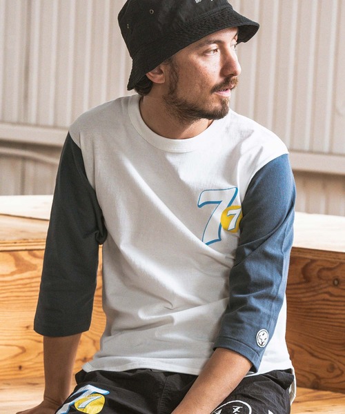 seventy seven（セブンティセブン）の「mlt4668- middle onz  3-4 sleeve bicolor t-shirts (77up) カットソー（Tシャツ/カットソー・メンズ・ホワイト系その他/ホワイト×ブルー/ホワイト×グリーン・S/M/L/XL）」の4枚目の写真