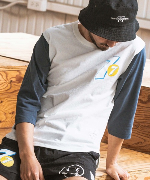 seventy seven（セブンティセブン）の「mlt4668- middle onz  3-4 sleeve bicolor t-shirts (77up) カットソー（Tシャツ/カットソー・メンズ・ホワイト系その他/ホワイト×ブルー/ホワイト×グリーン・S/M/L/XL）」の5枚目の写真