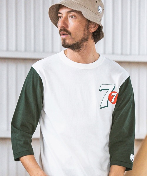 seventy seven（セブンティセブン）の「mlt4668- middle onz  3-4 sleeve bicolor t-shirts (77up) カットソー（Tシャツ/カットソー・メンズ・ホワイト系その他/ホワイト×ブルー/ホワイト×グリーン・S/M/L/XL）」の8枚目の写真