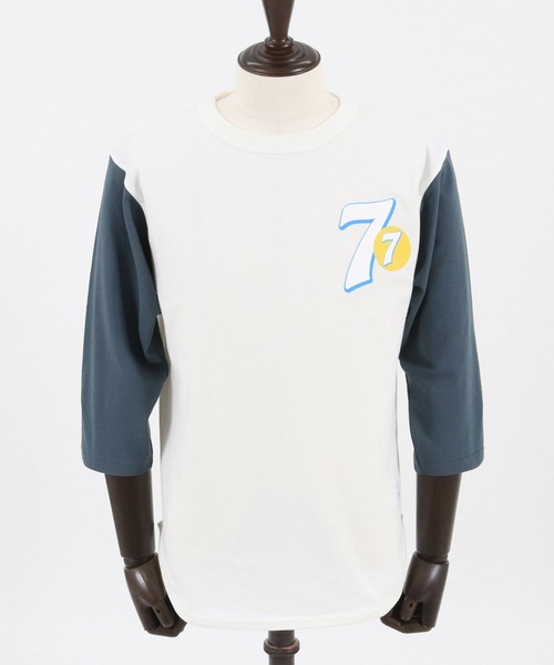 seventy seven（セブンティセブン）の「mlt4668- middle onz  3-4 sleeve bicolor t-shirts (77up) カットソー（Tシャツ/カットソー・メンズ・ホワイト系その他/ホワイト×ブルー/ホワイト×グリーン・S/M/L/XL）」の18枚目の写真
