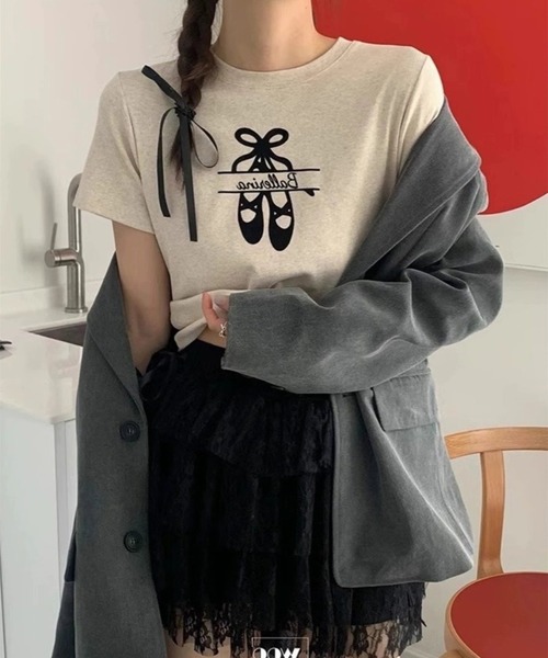 leune(ルネ)の「バレリーナTシャツ(Tシャツ/カットソー・レディース・ブラック/グレー・FREE)」の3枚目の写真