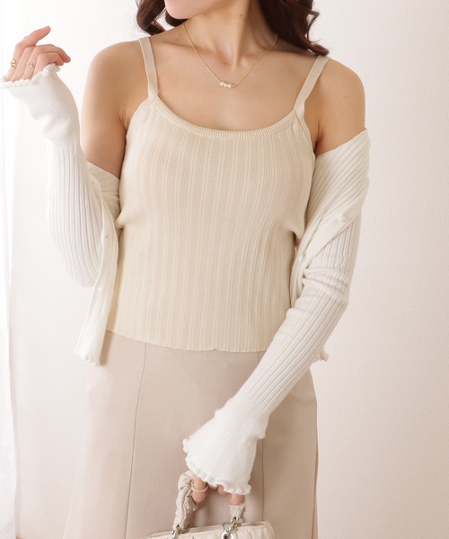 Lace Ladies(レースレディース)の「ラウンドネック テレコ ニット キャミソール トップス(キャミソール・レディース・ブラック/ホワイト/アイボリー/ブルー/グリーン・FREE)」の3枚目の写真