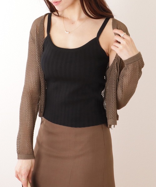 Lace Ladies(レースレディース)の「ラウンドネック テレコ ニット キャミソール トップス(キャミソール・レディース・ブラック/ホワイト/アイボリー/ブルー/グリーン・FREE)」の1枚目の写真