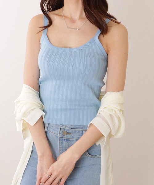 Lace Ladies(レースレディース)の「ラウンドネック テレコ ニット キャミソール トップス(キャミソール・レディース・ブラック/ホワイト/アイボリー/ブルー/グリーン・FREE)」の11枚目の写真