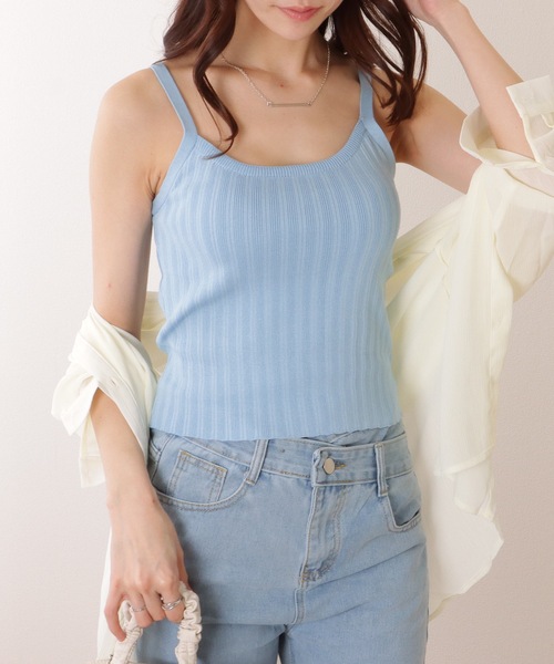 Lace Ladies(レースレディース)の「ラウンドネック テレコ ニット キャミソール トップス(キャミソール・レディース・ブラック/ホワイト/アイボリー/ブルー/グリーン・FREE)」の12枚目の写真