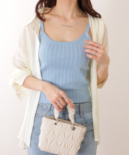 Lace Ladies(レースレディース)の「ラウンドネック テレコ ニット キャミソール トップス(キャミソール・レディース・ブラック/ホワイト/アイボリー/ブルー/グリーン・FREE)」の14枚目の写真