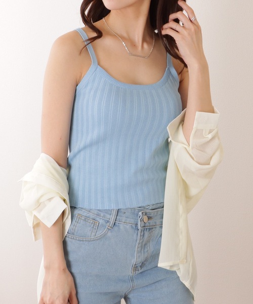 Lace Ladies(レースレディース)の「ラウンドネック テレコ ニット キャミソール トップス(キャミソール・レディース・ブラック/ホワイト/アイボリー/ブルー/グリーン・FREE)」の15枚目の写真