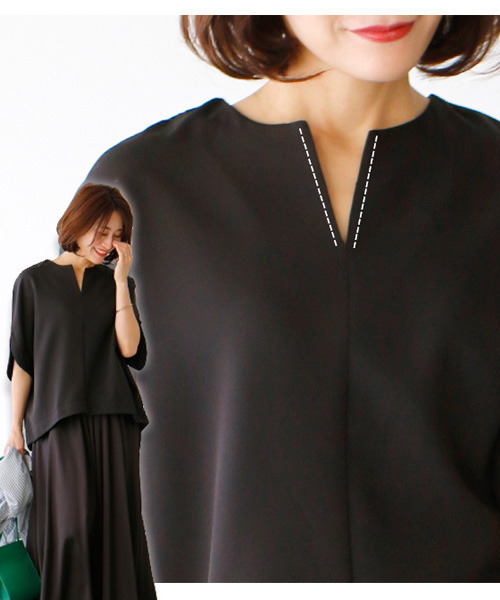 Ehre style(エーレスタイル)の「華奢見せが叶う!着やせの技ありキーネックドルマン(Tシャツ/カットソー・レディース・ブラック/ベージュ/ホワイト・FREE)」の5枚目の写真