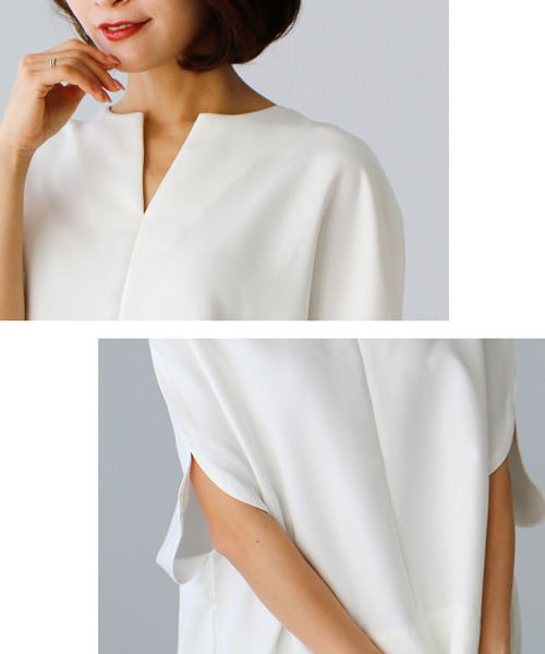 Ehre style(エーレスタイル)の「華奢見せが叶う!着やせの技ありキーネックドルマン(Tシャツ/カットソー・レディース・ブラック/ベージュ/ホワイト・FREE)」の14枚目の写真