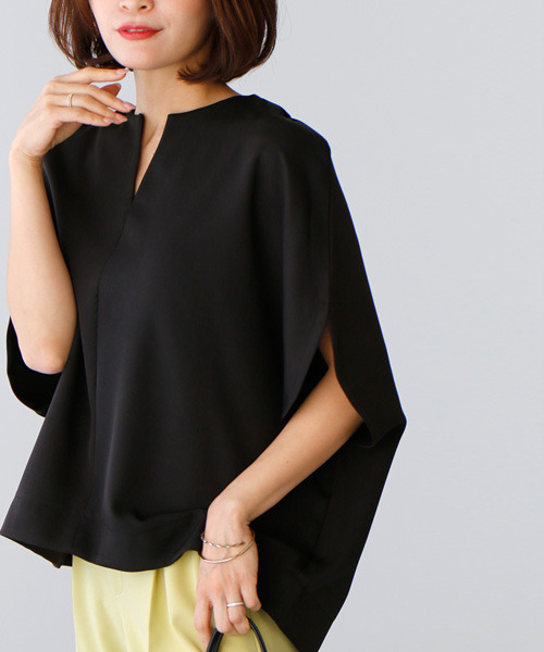 Ehre style(エーレスタイル)の「華奢見せが叶う!着やせの技ありキーネックドルマン(Tシャツ/カットソー・レディース・ブラック/ベージュ/ホワイト・FREE)」の17枚目の写真