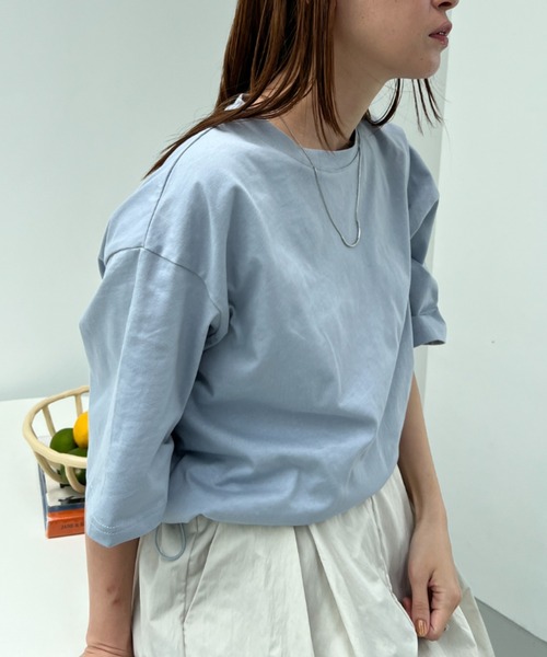 y/m（イム）の「ドロストクロップドTシャツ（Tシャツ/カットソー・レディース・ブラック/イエロー/オフホワイト/ブルー/ダークブルー/ベージュ・FREE）」の4枚目の写真