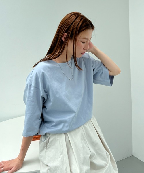 y/m（イム）の「ドロストクロップドTシャツ（Tシャツ/カットソー・レディース・ブラック/イエロー/オフホワイト/ブルー/ダークブルー/ベージュ・FREE）」の9枚目の写真