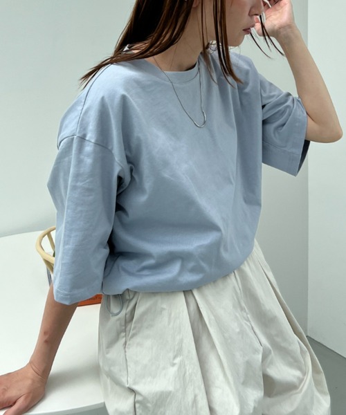 y/m（イム）の「ドロストクロップドTシャツ（Tシャツ/カットソー・レディース・ブラック/イエロー/オフホワイト/ブルー/ダークブルー/ベージュ・FREE）」の10枚目の写真