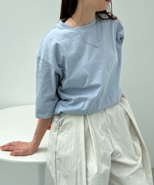 y/m（イム）の「ドロストクロップドTシャツ（Tシャツ/カットソー・レディース・ブラック/イエロー/オフホワイト/ブルー/ダークブルー/ベージュ・FREE）」の11枚目の写真
