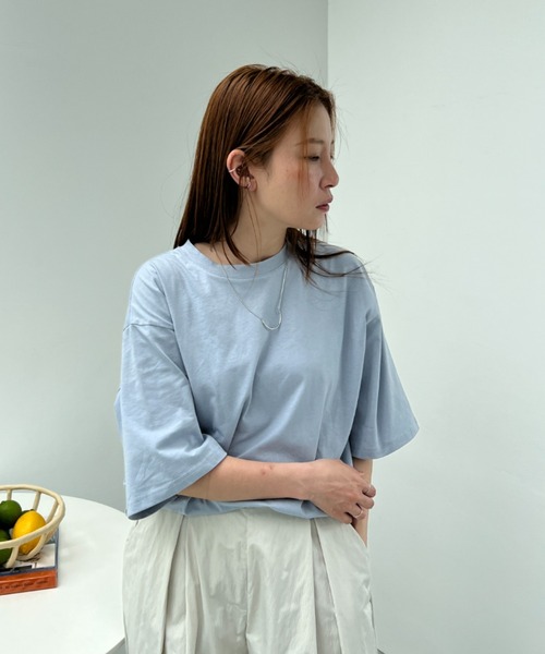 y/m（イム）の「ドロストクロップドTシャツ（Tシャツ/カットソー・レディース・ブラック/イエロー/オフホワイト/ブルー/ダークブルー/ベージュ・FREE）」の12枚目の写真