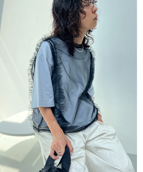 y/m（イム）の「ドロストクロップドTシャツ（Tシャツ/カットソー・レディース・ブラック/イエロー/オフホワイト/ブルー/ダークブルー/ベージュ・FREE）」の22枚目の写真