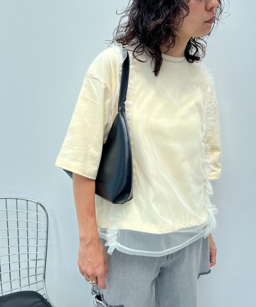 スコットクラブ ツイードデザイン ロングドロスト絞りTシャツ