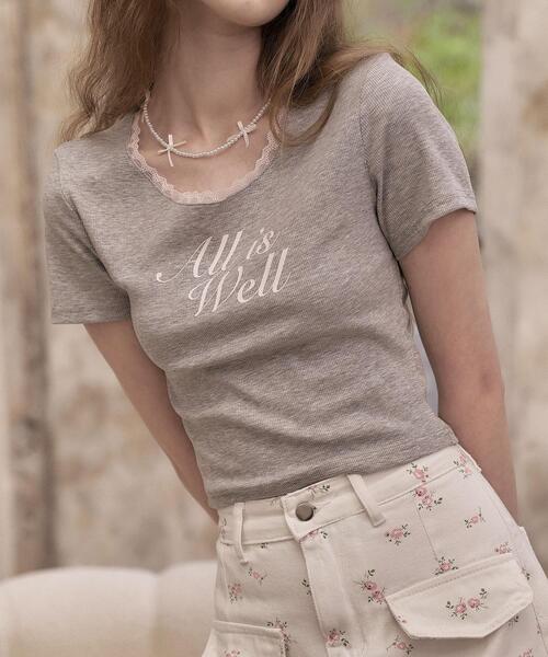 WEGO(ウィゴー)の「WEGO/レースリブTシャツ(Tシャツ/カットソー・レディース・ホワイト/グレー・FREE)」の2枚目の写真