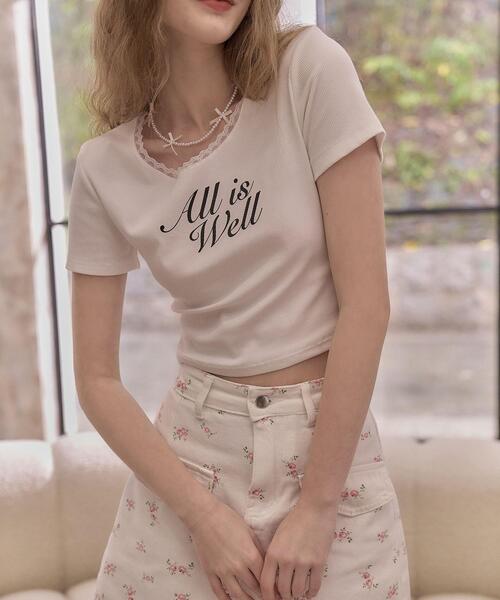 WEGO(ウィゴー)の「WEGO/レースリブTシャツ(Tシャツ/カットソー・レディース・ホワイト/グレー・FREE)」の1枚目の写真