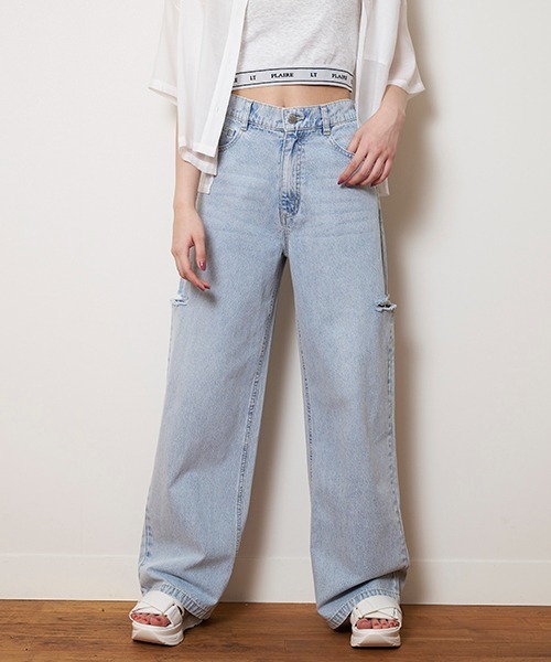 LOVETOXIC（ラブトキシック）の「【接触冷感】ダメージワイドパンツ（その他パンツ・キッズ・ライトグレー/グレー/サックスブルー/ライトブルー・S/M/L）」の5枚目の写真