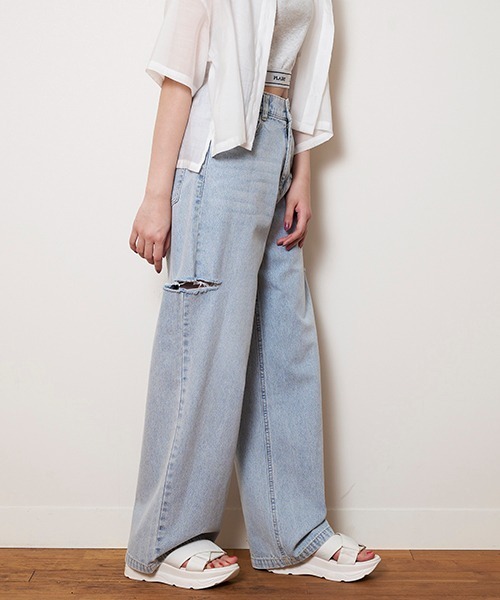 LOVETOXIC（ラブトキシック）の「【接触冷感】ダメージワイドパンツ（その他パンツ・キッズ・ライトグレー/グレー/サックスブルー/ライトブルー・S/M/L）」の16枚目の写真