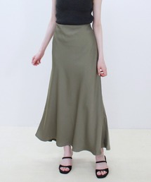 オリジナルバイアスサテンロングスカート / マ―メイド フレア 無地 シンプル 綺麗め レディライク 大人カジュアル オフィスルック アイボリー 白 グレー チャコール
