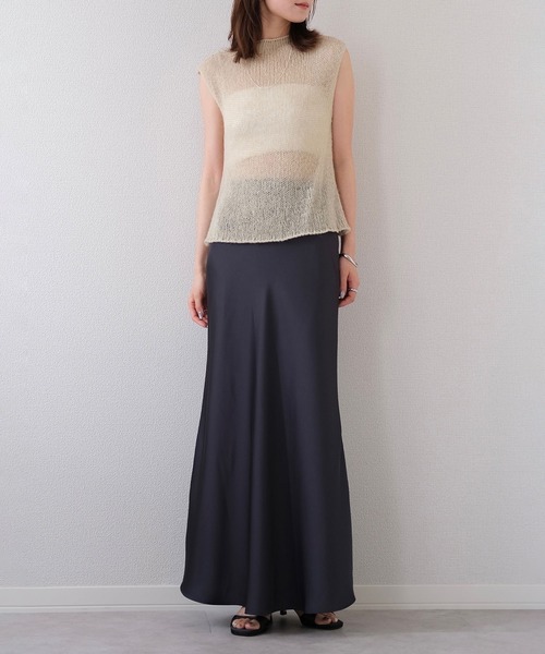 イタリアからお取寄せ 新品未使用 大人の艶感バイカラーサテンマキシスカート Reurie' スカート オリジナルバイアスサテンロングスカート / マ