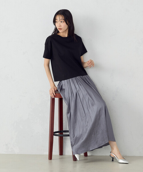 COMME CA ISM（コムサイズム）の「ボックスシルエット クロップド丈Ｔシャツ（Tシャツ/カットソー・レディース・ホワイト/ブラック/ブルー・MEDIUM/LARGE）」の8枚目の写真