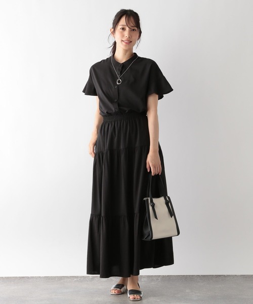 GLOBAL WORK（グローバルワーク）の「MATINEE LINE/ティアードスカート/123955（スカート・レディース・グレイッシュブルー/ブラック/テラコッタ・LARGE/MEDIUM）」の4枚目の写真