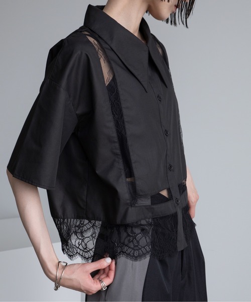 ブラウス シャツ 「WOMEN」レース切り替えショートブラウス レディース AMERICAN RAG CIE｜【WOMEN】レース切り替えショートブラウス