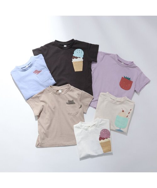 apres les cours（アプレレクール）の「【WEB限定】ポケットモチーフTシャツ（Tシャツ/カットソー・キッズ・オフホワイト/アイボリー/サックスブルー/ベージュ/ラベンダー/チャコール・90/80/110/100/120/130/140）」の13枚目の写真