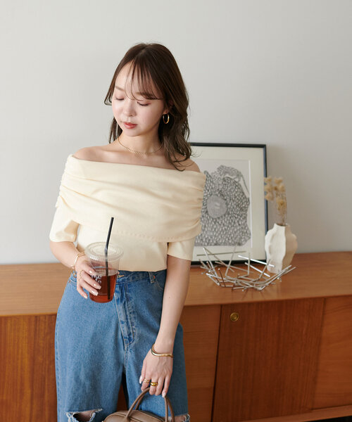 DISCOAT(ディスコート)の「リブオフショル5分袖《WEB限定カラーあり》(Tシャツ/カットソー・レディース・ブラウン/グレー/ブラック/ネイビー/アイボリー・FREE)」の20枚目の写真