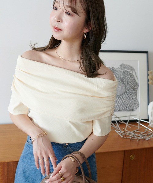 DISCOAT(ディスコート)の「リブオフショル5分袖《WEB限定カラーあり DISCOAT(ディスコート)の「リブオフショル5分袖《WEB限定カラーあり