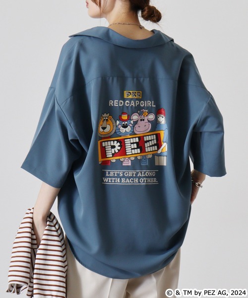 Red Cap Girl(レッドキャプガール)の「REDCAPGIRL PEZ×REDCAPGIRL バック刺繍&プリント ルーズサイズ半袖シャツ(シャツ/ブラウス・メンズ・グレー系2/ホワイト系2/ホワイト系1/ブラック系2/ブラック系1/ブルー/グレー系1・L/M)」の7枚目の写真