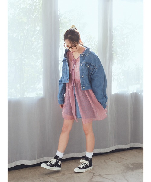 earth music&ecology（アースミュージックアンドエコロジー）の「フリンジロゴショート丈Gジャン（デニムジャケット・レディース・ブラック/インディゴブルー・FREE）」の12枚目の写真