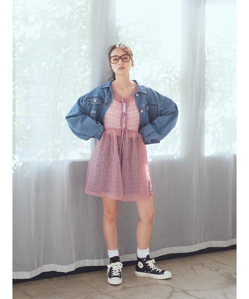 earth music&ecology（アースミュージックアンドエコロジー）の「フリンジロゴショート丈Gジャン（デニムジャケット・レディース・ブラック/インディゴブルー・FREE）」の14枚目の写真