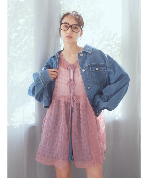 earth music&ecology（アースミュージックアンドエコロジー）の「フリンジロゴショート丈Gジャン（デニムジャケット・レディース・ブラック/インディゴブルー・FREE）」の15枚目の写真