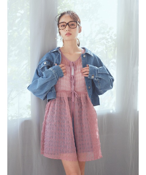 earth music&ecology（アースミュージックアンドエコロジー）の「フリンジロゴショート丈Gジャン（デニムジャケット・レディース・ブラック/インディゴブルー・FREE）」の16枚目の写真