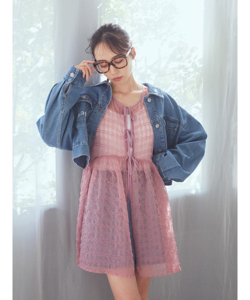 earth music&ecology（アースミュージックアンドエコロジー）の「フリンジロゴショート丈Gジャン（デニムジャケット・レディース・ブラック/インディゴブルー・FREE）」の18枚目の写真