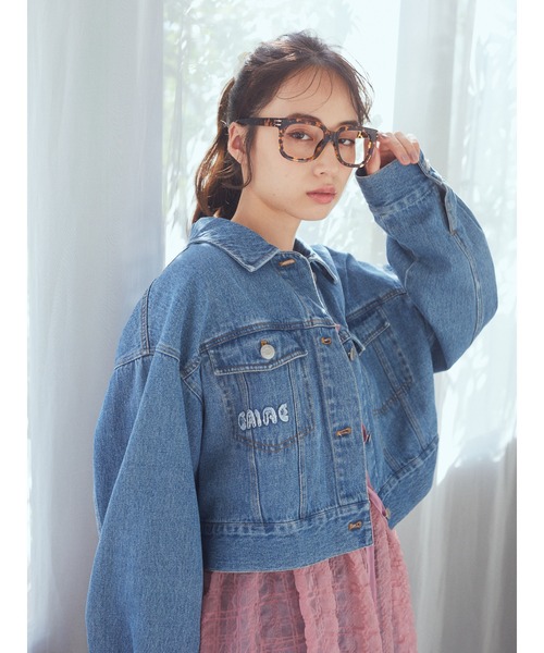 earth music&ecology（アースミュージックアンドエコロジー）の「フリンジロゴショート丈Gジャン（デニムジャケット・レディース・ブラック/インディゴブルー・FREE）」の19枚目の写真