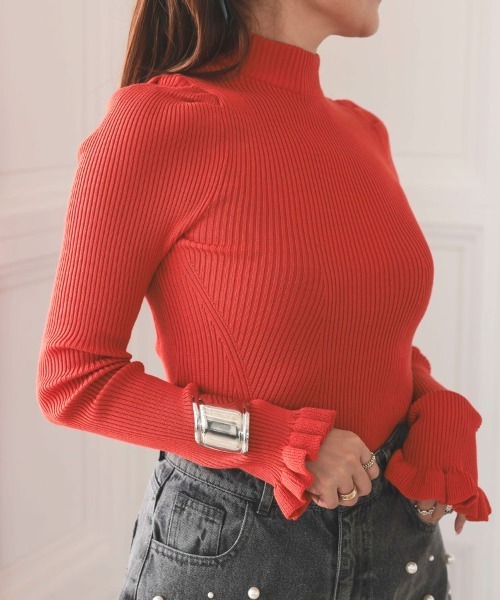 DONOBAN（ドノバン）の「ウォッシャブルフリルスリーブニット（ニット/セーター・レディース・グリーン系その他/オレンジ/グレー系その他/ブラック/ブルー系その他/ホワイト系その他/ホワイト/ホワイト系その他2/オレンジ系その他/グレー/ブルー/ブラック系その他/ホワイト×ブラック/グリーン系その他2/ネイビー/ピンク/ネイビー系1・F）」の16枚目の写真