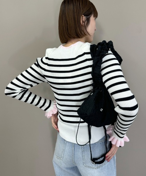 DONOBAN（ドノバン）の「ウォッシャブルフリルスリーブニット（ニット/セーター・レディース・グリーン系その他/オレンジ/グレー系その他/ブラック/ブルー系その他/ホワイト系その他/ホワイト/ホワイト系その他2/オレンジ系その他/グレー/ブルー/ブラック系その他/ホワイト×ブラック/グリーン系その他2/ネイビー/ピンク/ネイビー系1・F）」の20枚目の写真