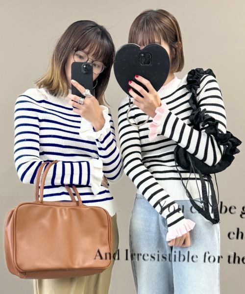 DONOBAN（ドノバン）の「ウォッシャブルフリルスリーブニット（ニット/セーター・レディース・グリーン系その他/オレンジ/グレー系その他/ブラック/ブルー系その他/ホワイト系その他/ホワイト/ホワイト系その他2/オレンジ系その他/グレー/ブルー/ブラック系その他/ホワイト×ブラック/グリーン系その他2/ネイビー/ピンク/ネイビー系1・F）」の21枚目の写真