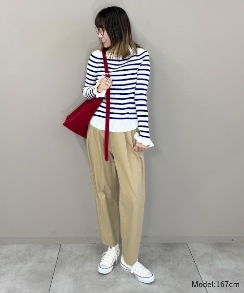 DONOBAN（ドノバン）の「ウォッシャブルフリルスリーブニット（ニット/セーター・レディース・グリーン系その他/オレンジ/グレー系その他/ブラック/ブルー系その他/ホワイト系その他/ホワイト/ホワイト系その他2/オレンジ系その他/グレー/ブルー/ブラック系その他/ホワイト×ブラック/グリーン系その他2/ネイビー/ピンク/ネイビー系1・F）」の22枚目の写真