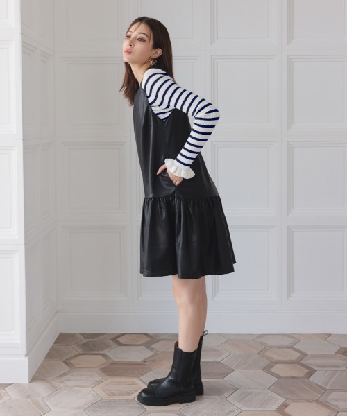 DONOBAN（ドノバン）の「ウォッシャブルフリルスリーブニット（ニット/セーター・レディース・グリーン系その他/オレンジ/グレー系その他/ブラック/ブルー系その他/ホワイト系その他/ホワイト/ホワイト系その他2/オレンジ系その他/グレー/ブルー/ブラック系その他/ホワイト×ブラック/グリーン系その他2/ネイビー/ピンク/ネイビー系1・F）」の18枚目の写真