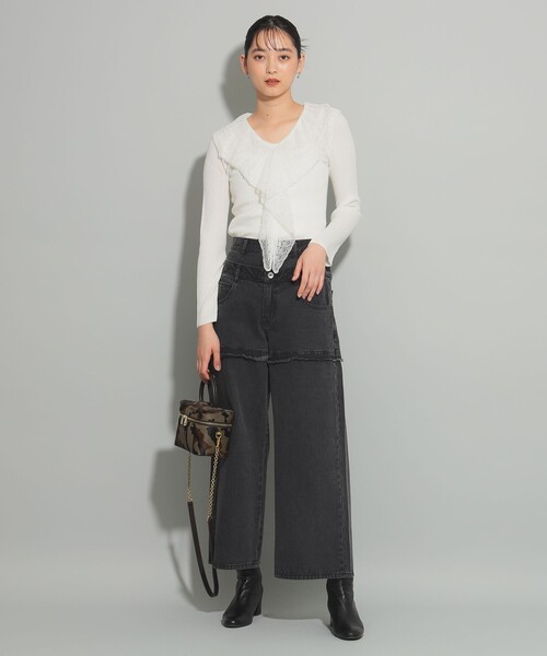 Ray BEAMS（レイビームス）の「レース フリルカラー リブ プルオーバー（ニット/セーター・レディース・ホワイト/ブラック・ONE SIZE）」の5枚目の写真