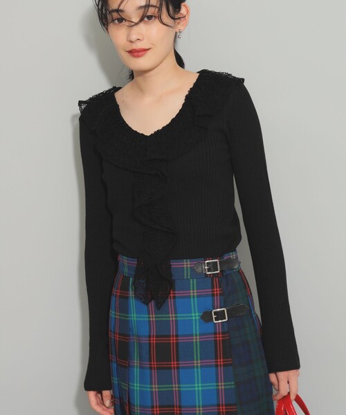 Ray BEAMS（レイビームス）の「レース フリルカラー リブ プルオーバー（ニット/セーター・レディース・ホワイト/ブラック・ONE SIZE）」の12枚目の写真