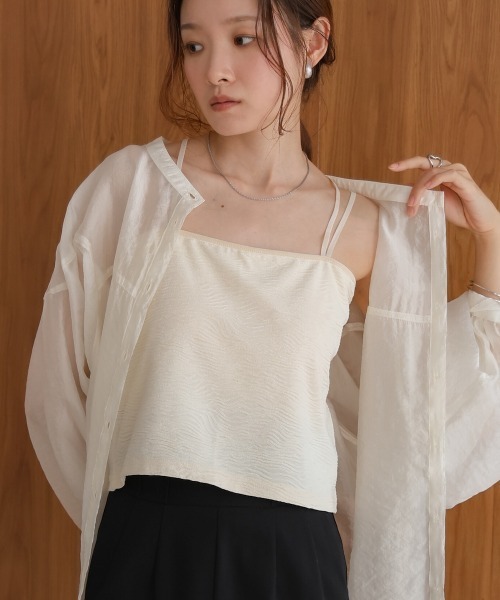 Bab(バブ)の「【S・Mサイズ展開】カップ付キショート丈ジャガードキャミソール(キャミソール・レディース・ブラウン/アイボリー/ブラック・S/M)」の6枚目の写真
