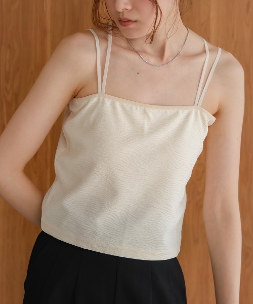 Bab(バブ)の「【S・Mサイズ展開】カップ付キショート丈ジャガードキャミソール(キャミソール・レディース・ブラウン/アイボリー/ブラック・S/M)」の10枚目の写真