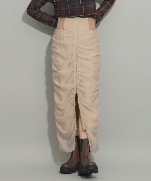 Ray BEAMS（レイビームス）の「シアー ギャザー ジップ スカート（スカート・レディース・ブラック/ベージュ・0/1）」の6枚目の写真